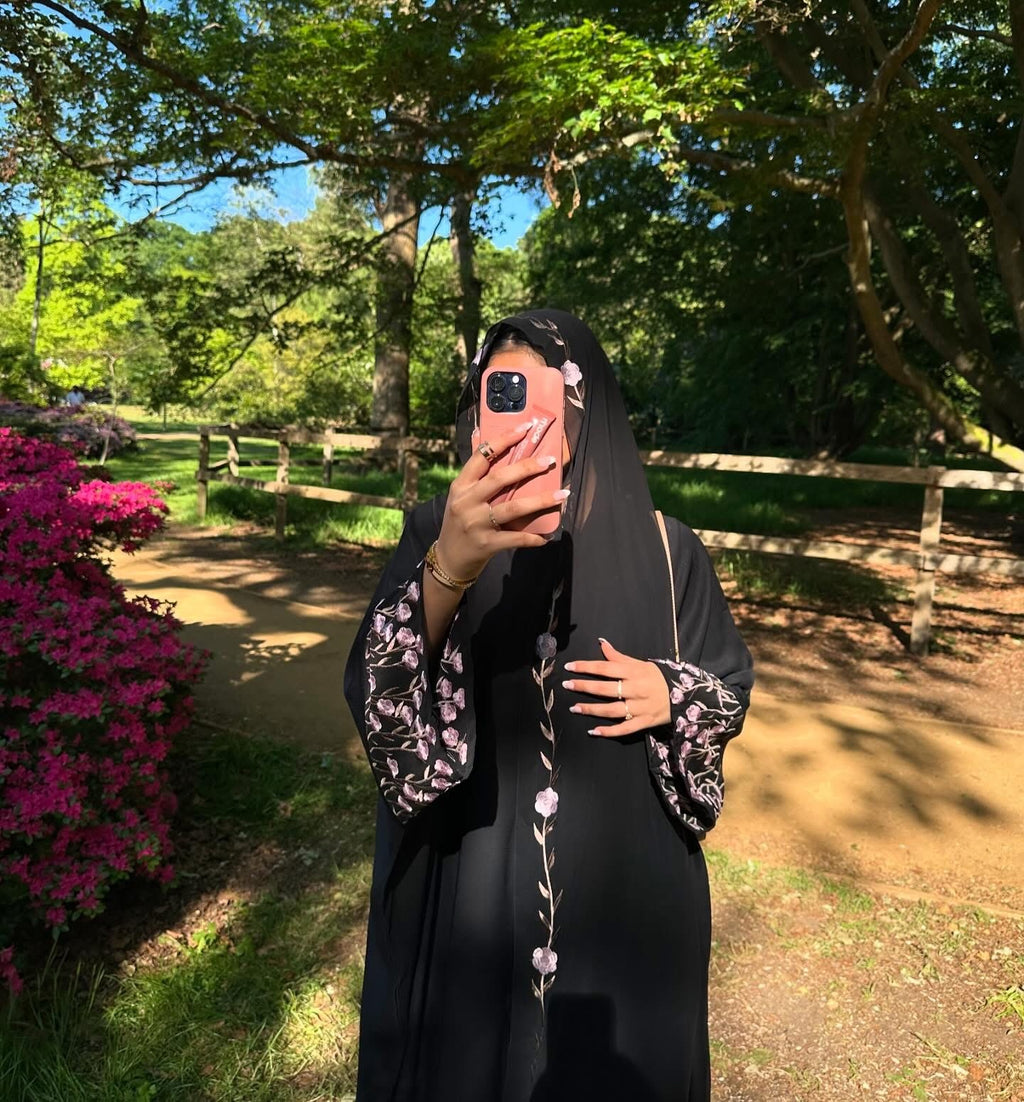 Embroidered Open Abaya with Hijab - Zahra
