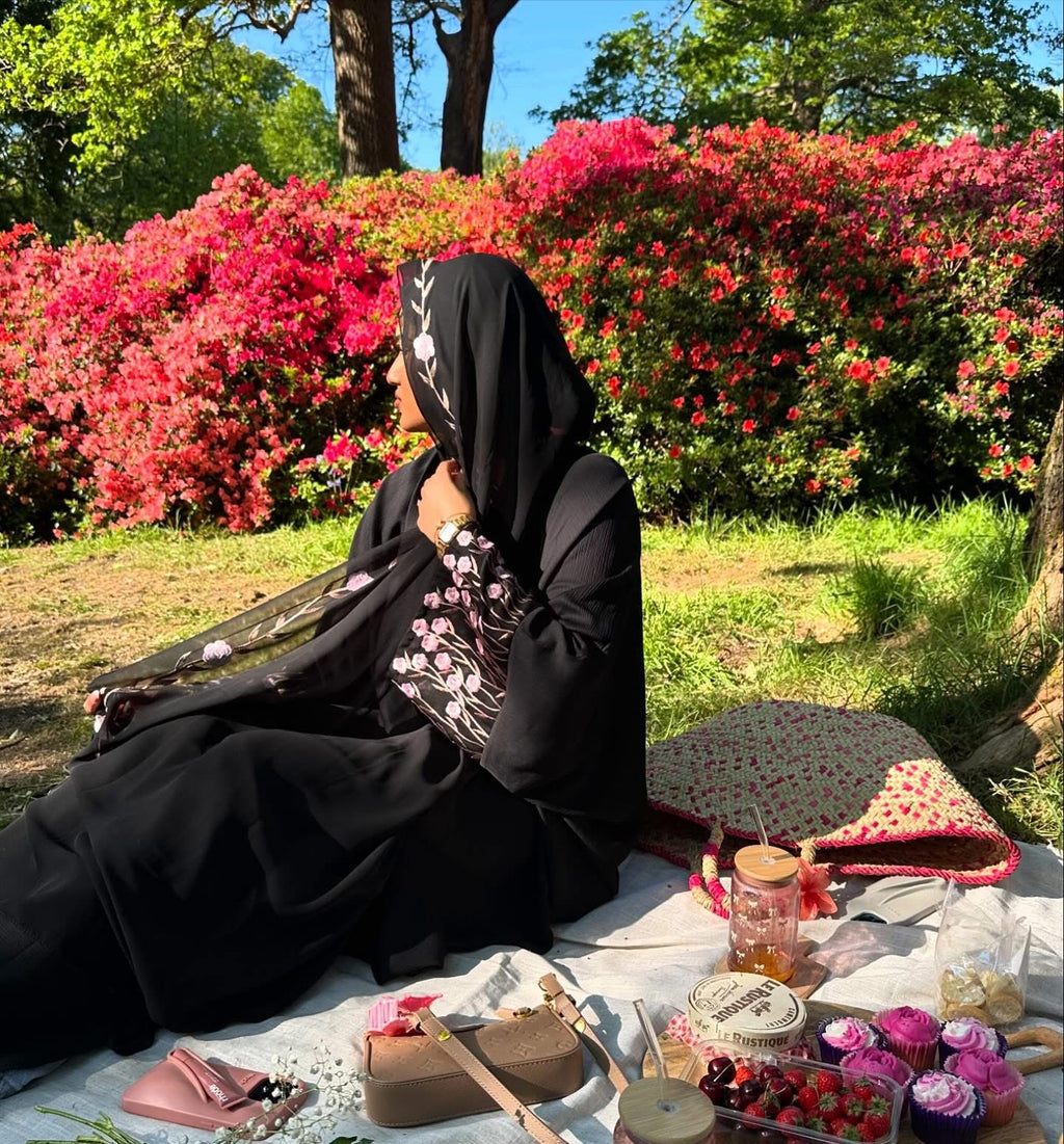 Embroidered Open Abaya with Hijab - Zahra