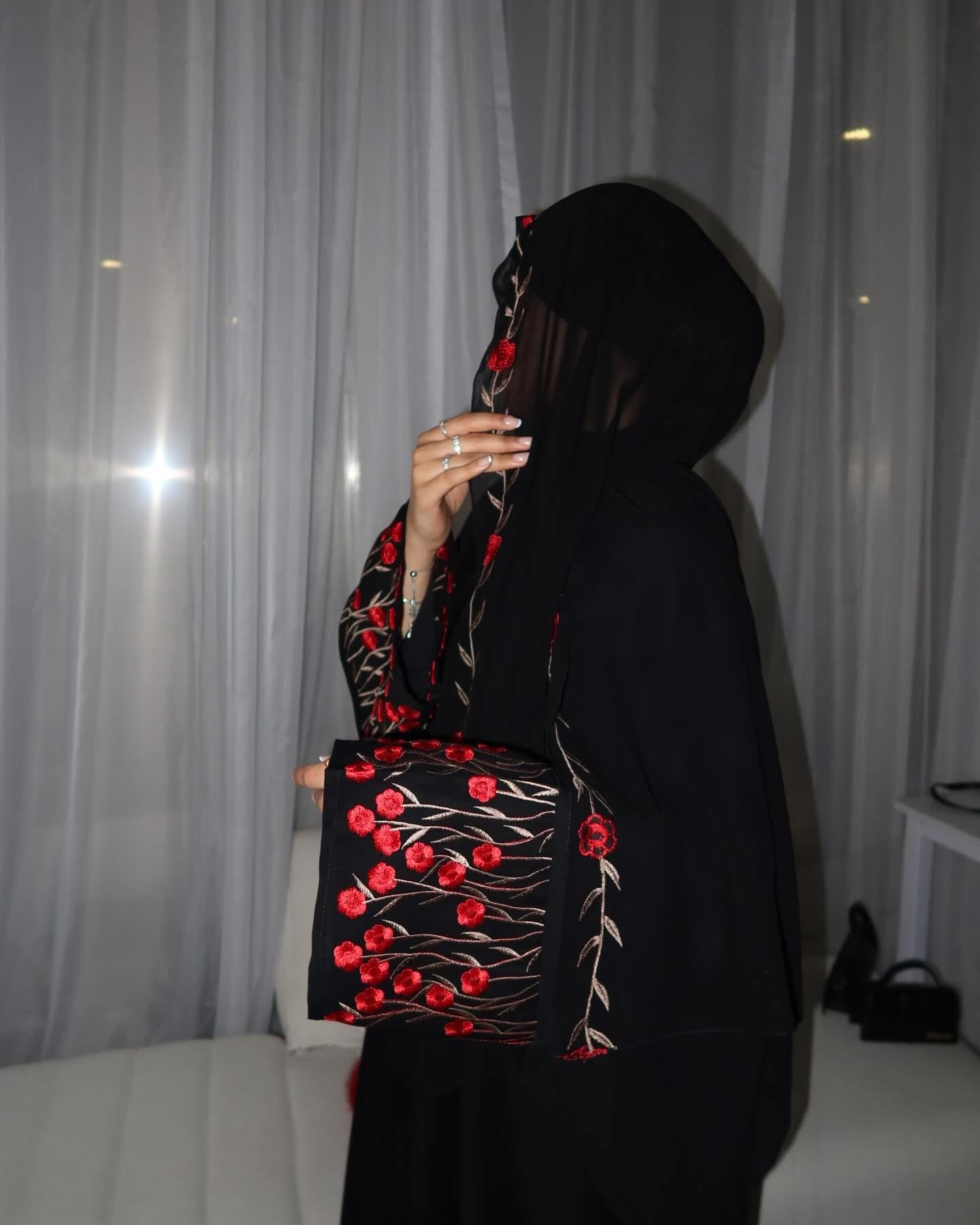 Embroidered Open Abaya with Hijab - Zahra