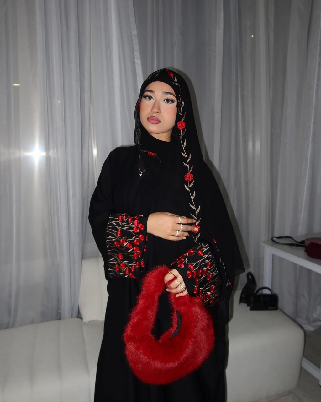 Embroidered Open Abaya with Hijab - Zahra