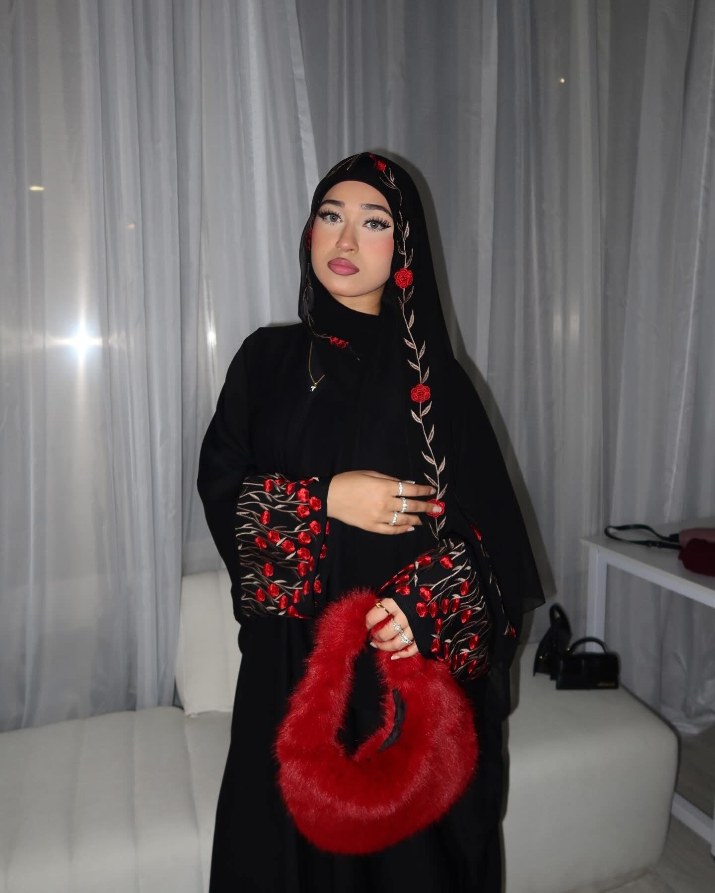 Embroidered Open Abaya with Hijab - Zahra
