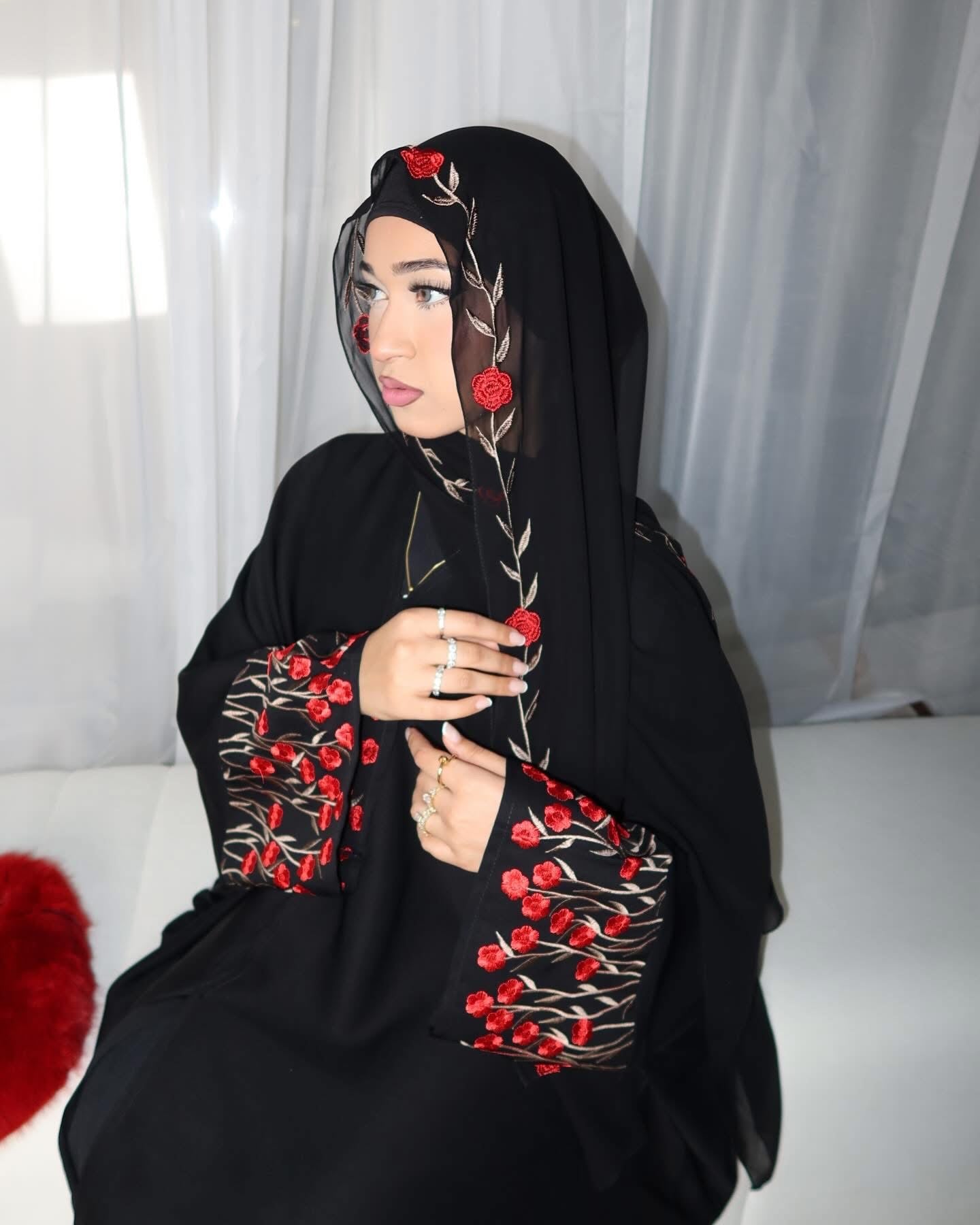 Embroidered Open Abaya with Hijab - Zahra