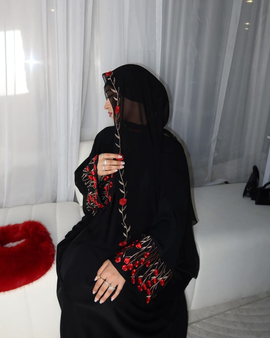 Embroidered Open Abaya with Hijab - Zahra