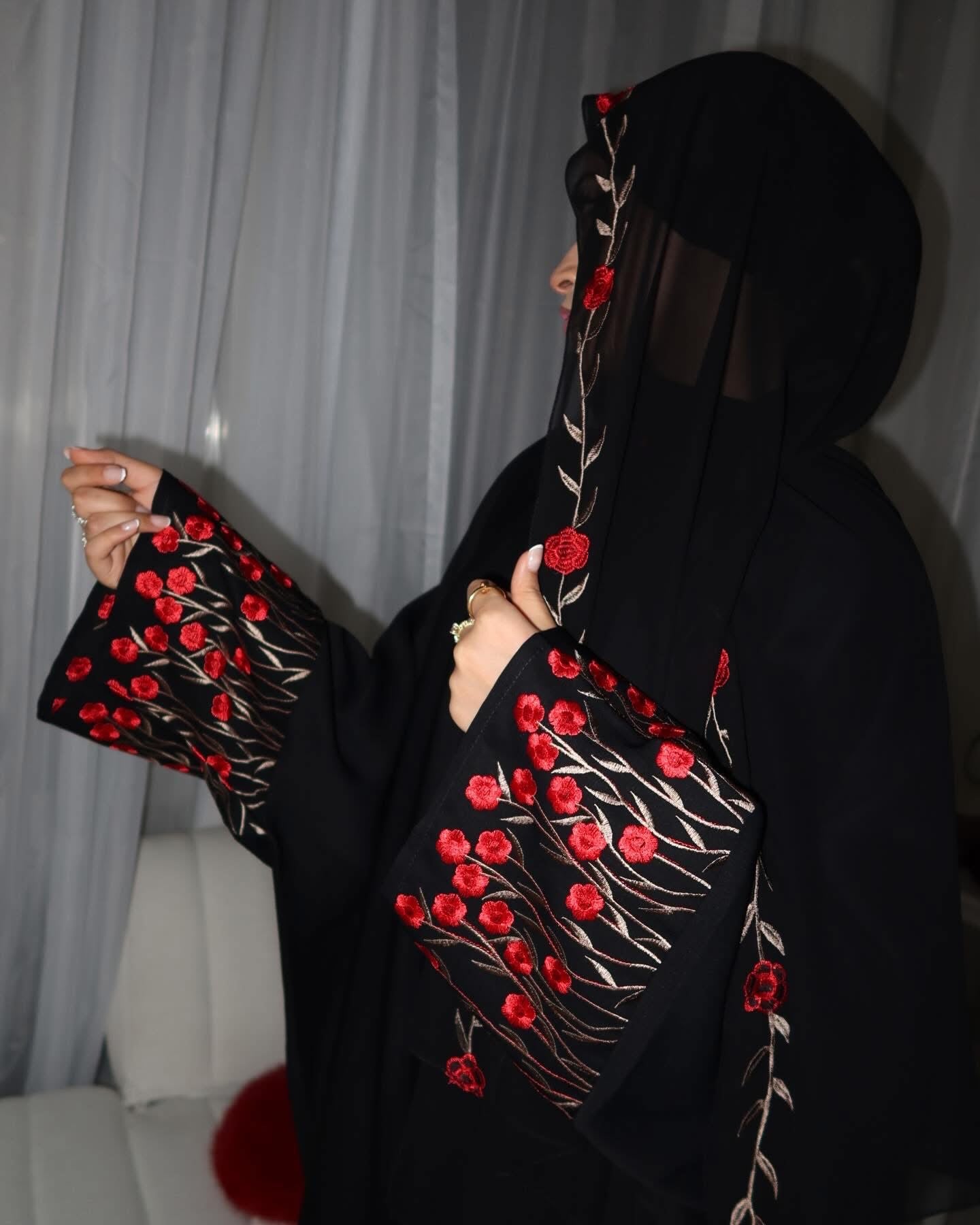 Embroidered Open Abaya with Hijab - Zahra