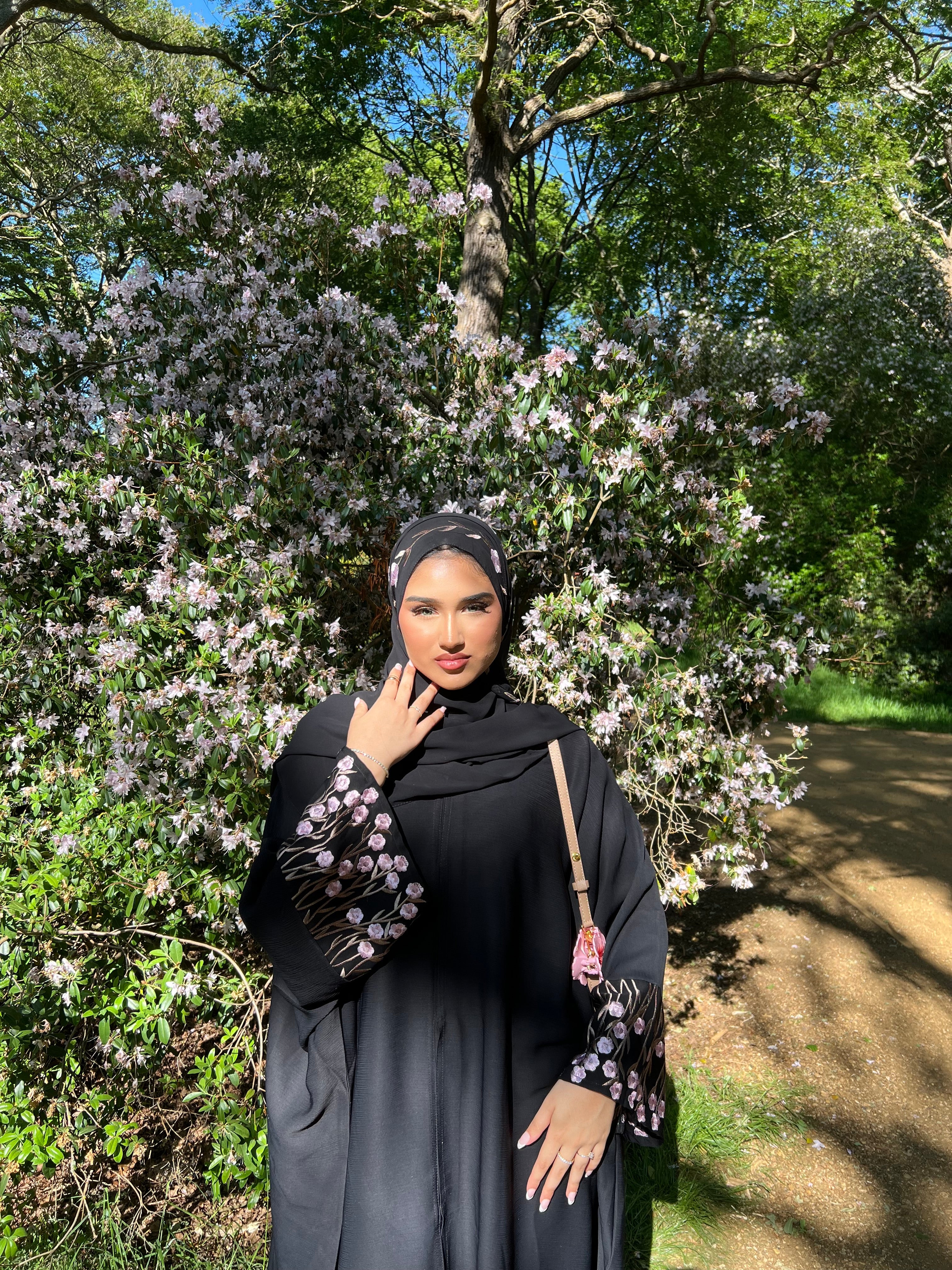 Embroidered Open Abaya with Hijab - Zahra