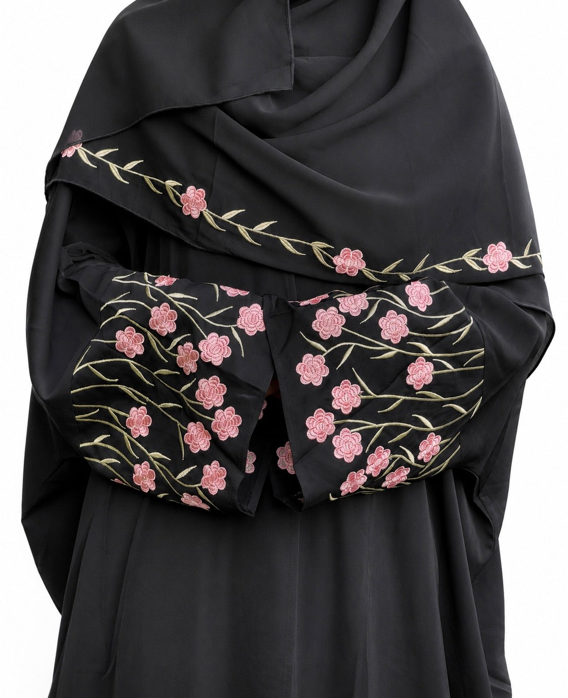 Embroidered Open Abaya with Hijab - Zahra