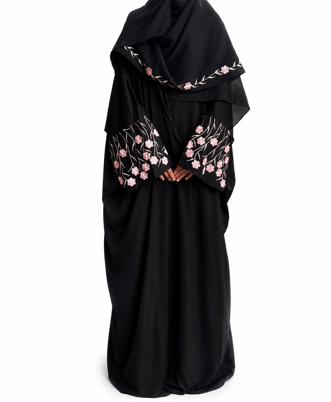 Embroidered Open Abaya with Hijab - Zahra