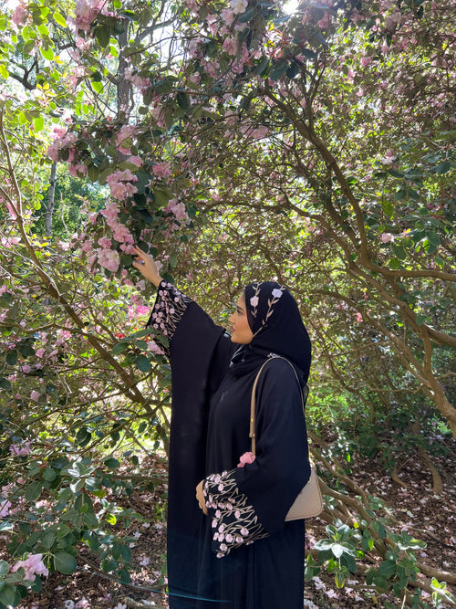Embroidered Open Abaya with Hijab - Zahra