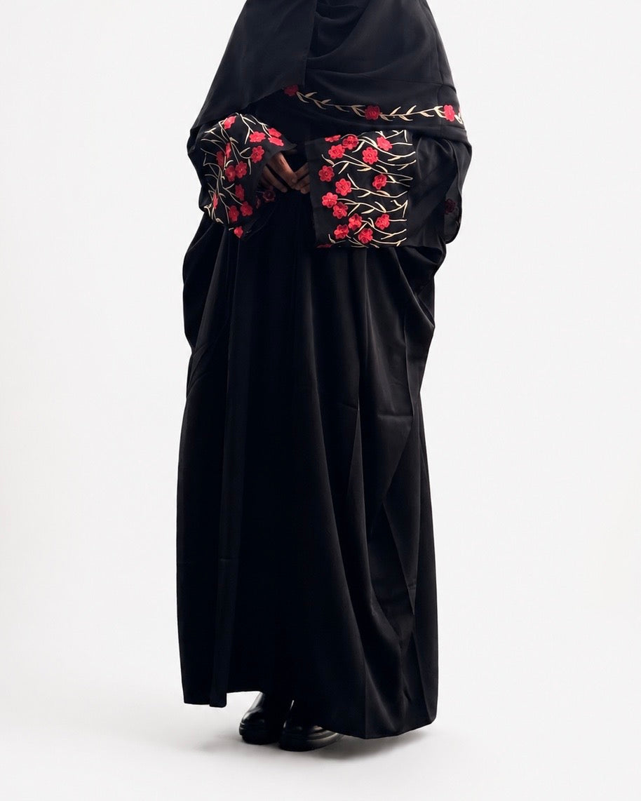 Embroidered Open Abaya with Hijab - Zahra